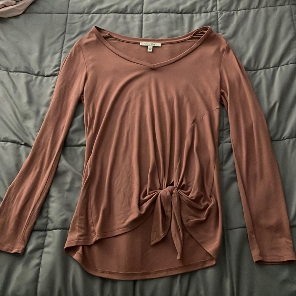 Express One Eleven Tie Front along Sleeve T-shirt